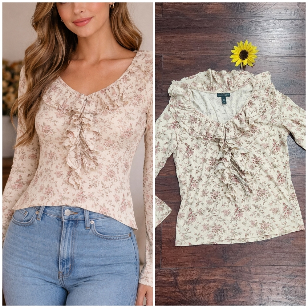 Ralph LAUREN Floral Ruffle V-Neck Top